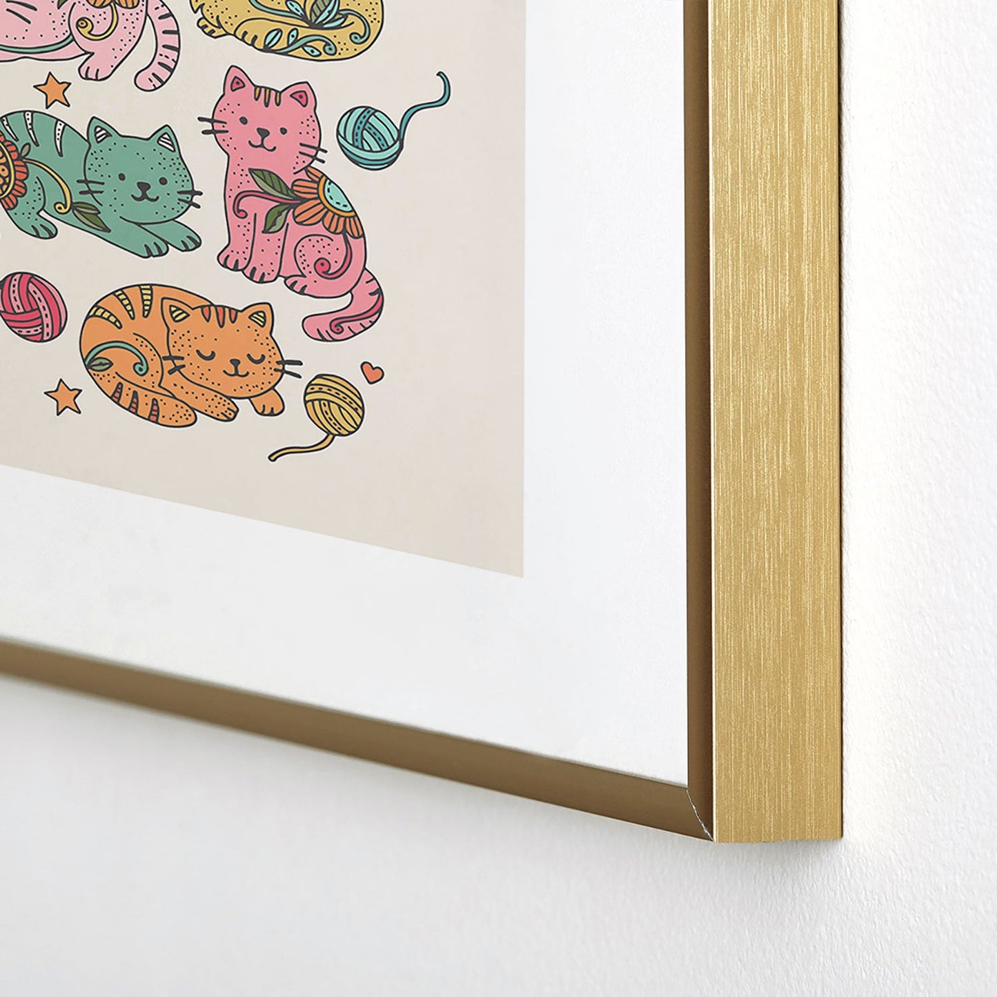 Valentina Ramos Floral Cats and Yarn Metal Framed Art Print