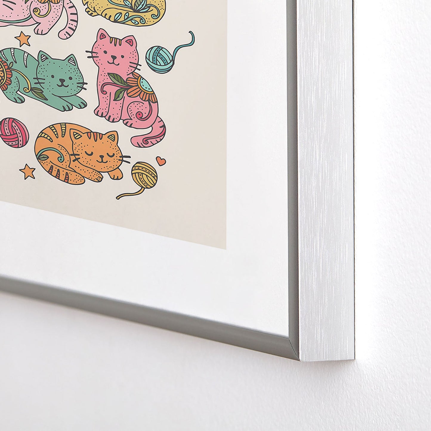 Valentina Ramos Floral Cats and Yarn Metal Framed Art Print