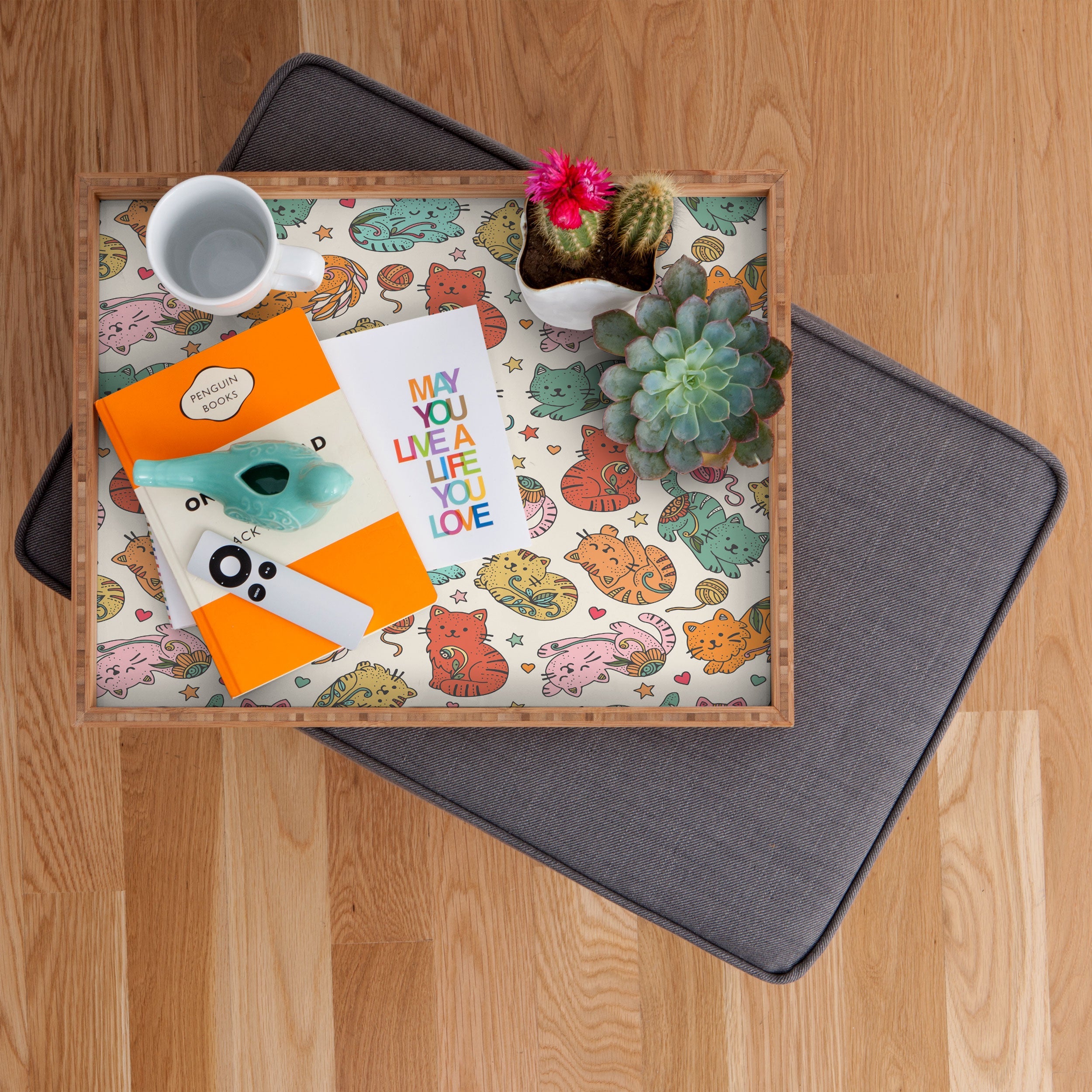 Valentina Ramos Floral Cats and Yarn Rectangular Tray