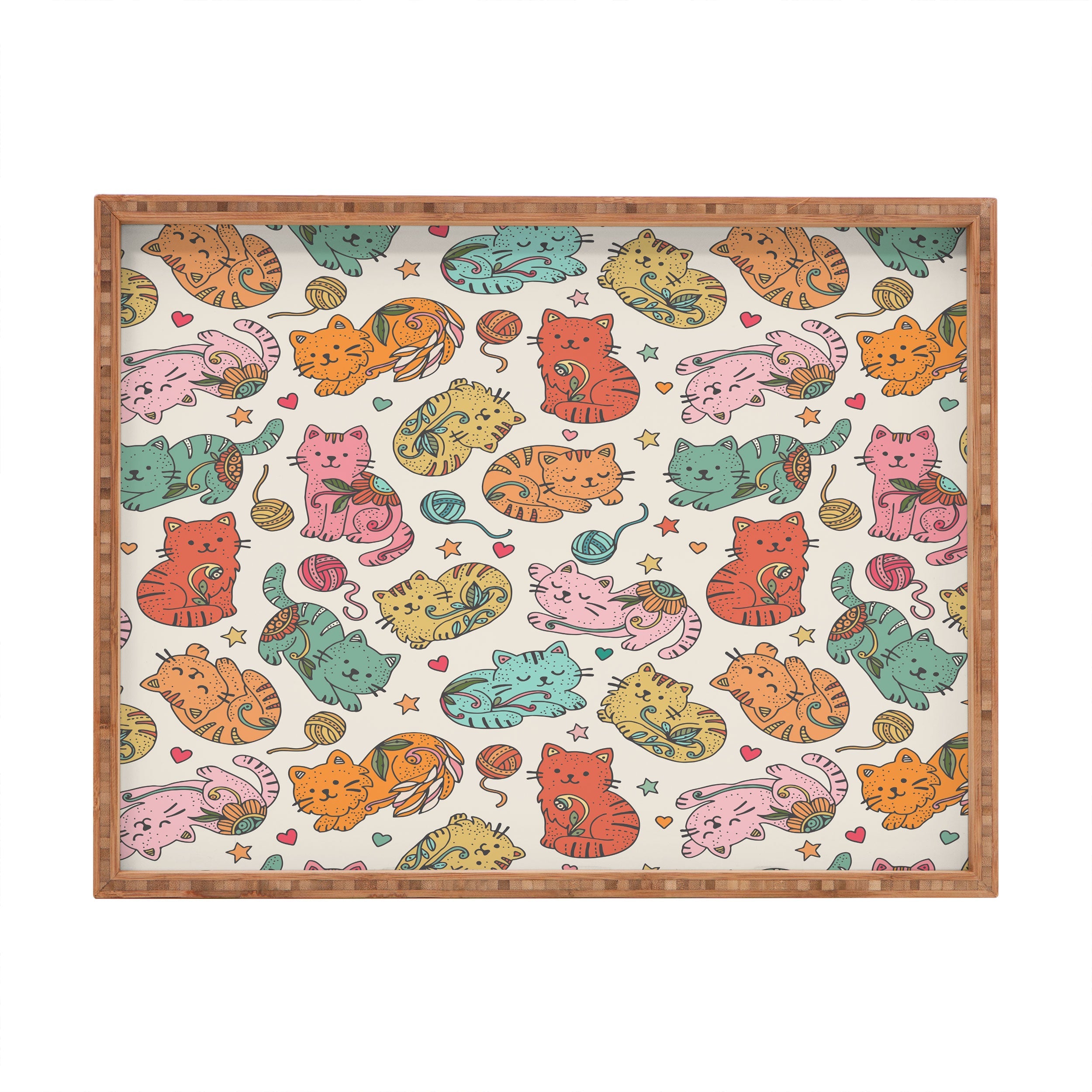 Valentina Ramos Floral Cats and Yarn Rectangular Tray