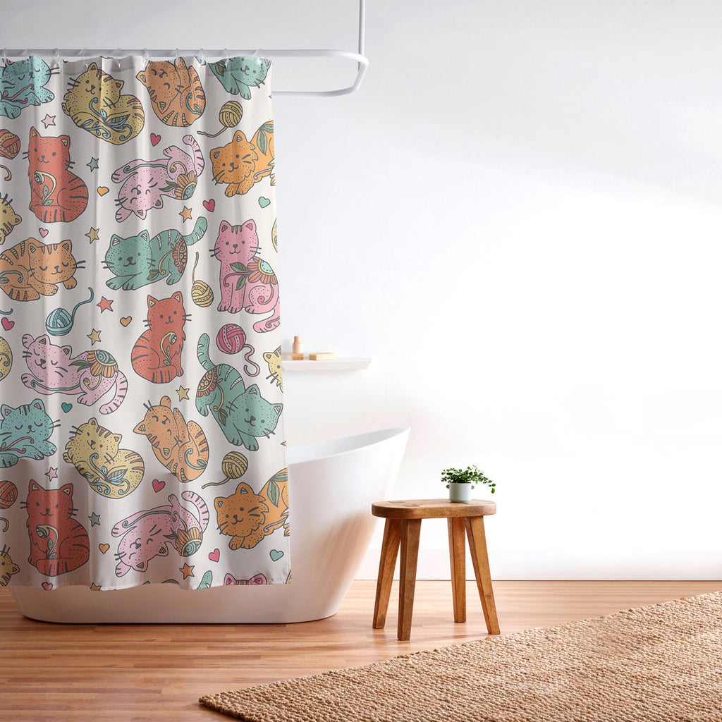 Valentina Ramos Floral Cats and Yarn Shower Curtain