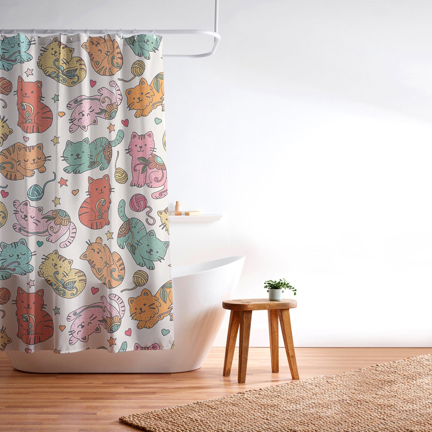 Valentina Ramos Floral Cats and Yarn Shower Curtain