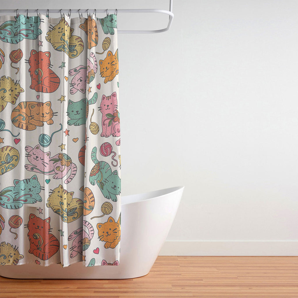 Valentina Ramos Floral Cats and Yarn Shower Curtain