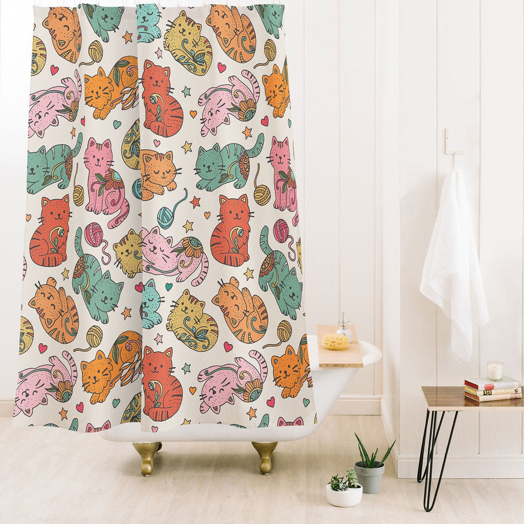 Valentina Ramos Floral Cats and Yarn Shower Curtain