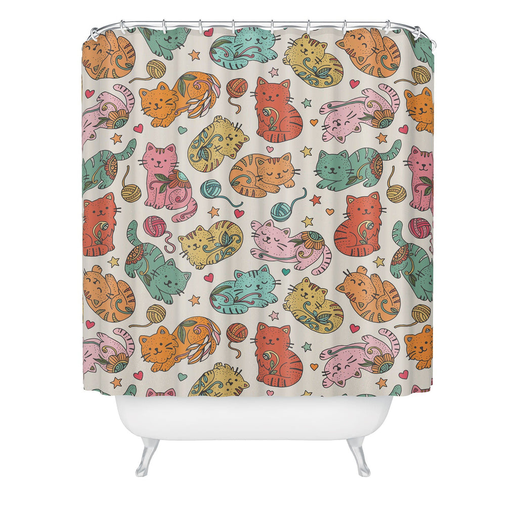 Valentina Ramos Floral Cats and Yarn Shower Curtain