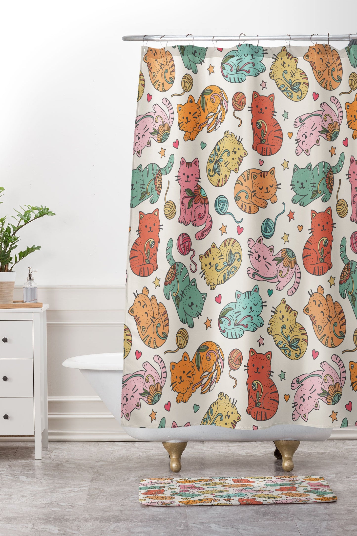 Valentina Ramos Floral Cats and Yarn Memory Foam Bath Mat