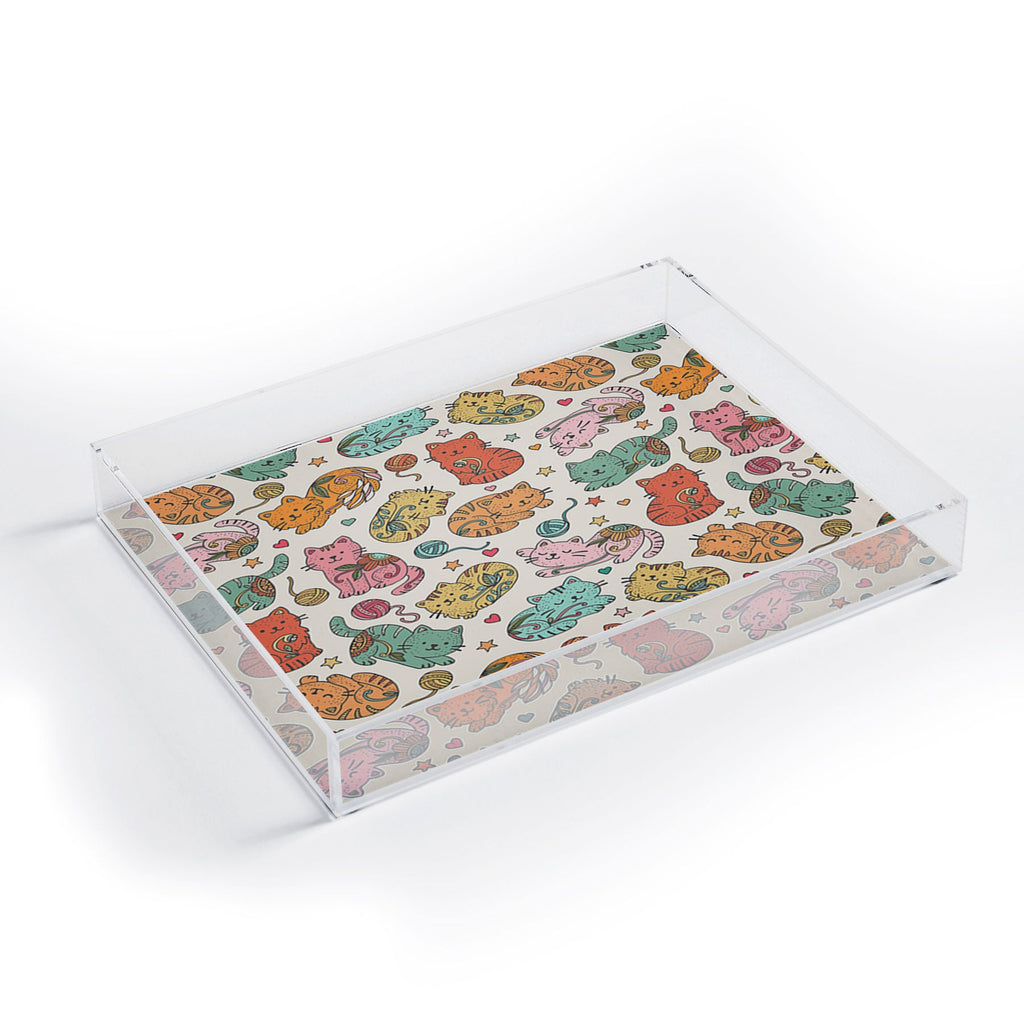 Valentina Ramos Floral Cats and Yarn Acrylic Tray