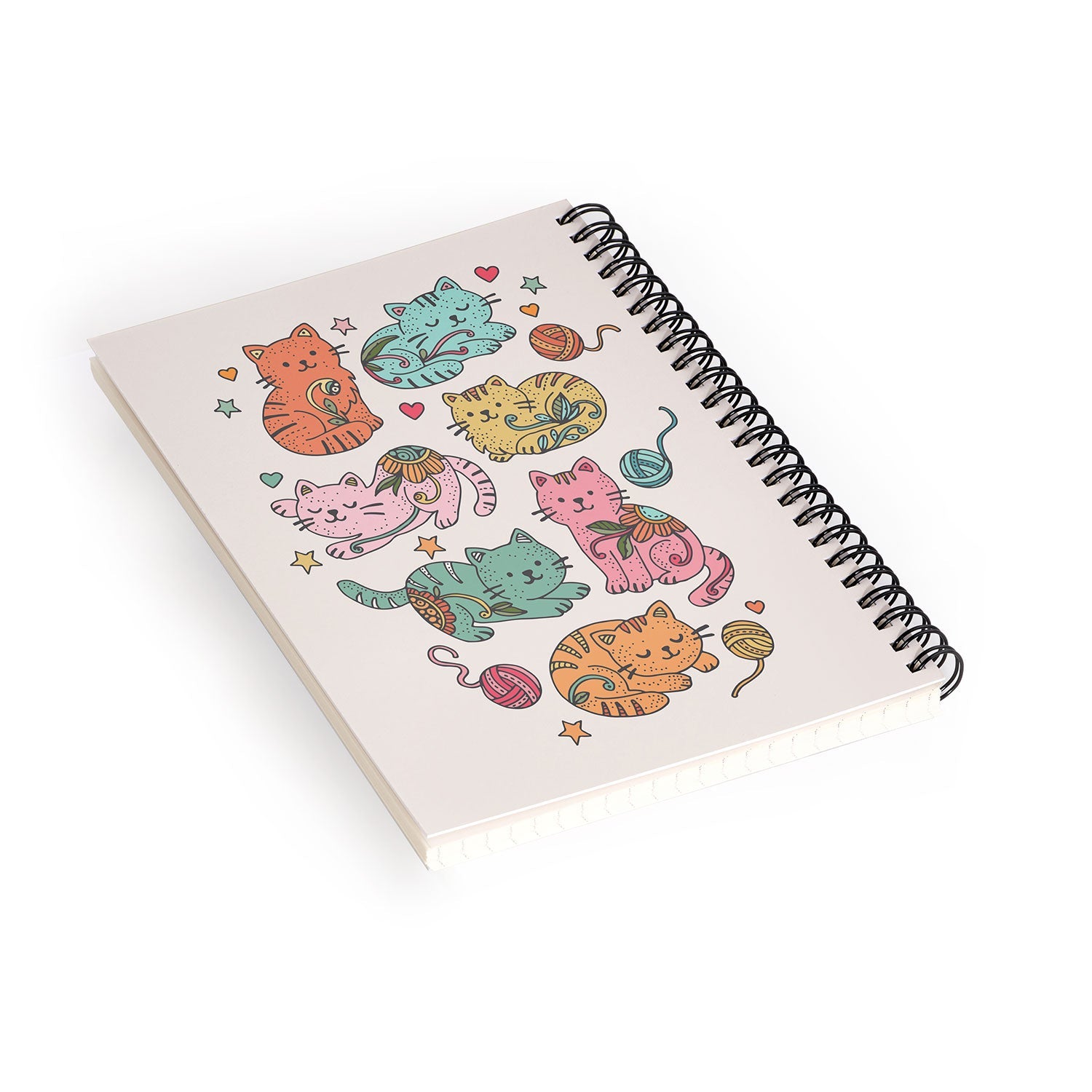 Valentina Ramos Floral Cats and Yarn Spiral Notebook