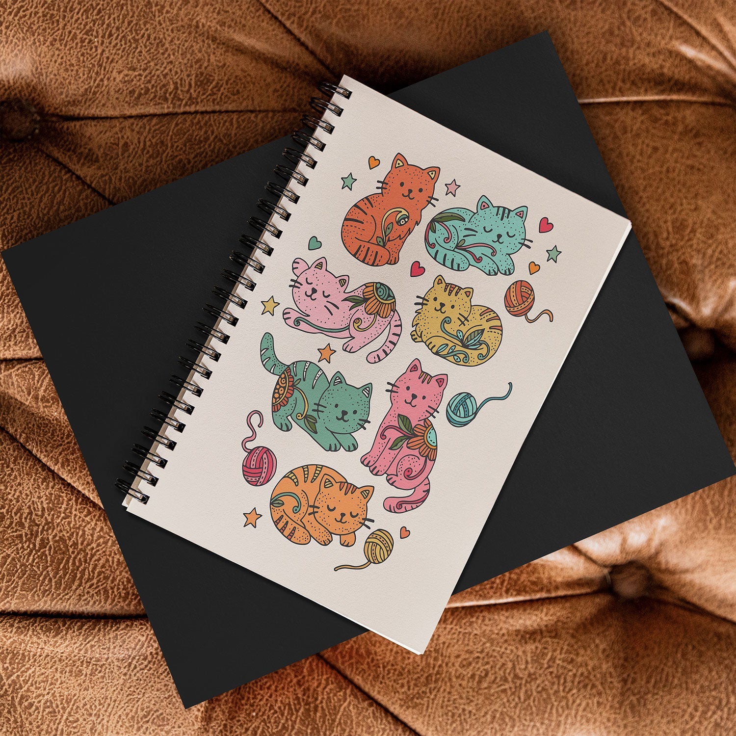 Valentina Ramos Floral Cats and Yarn Spiral Notebook