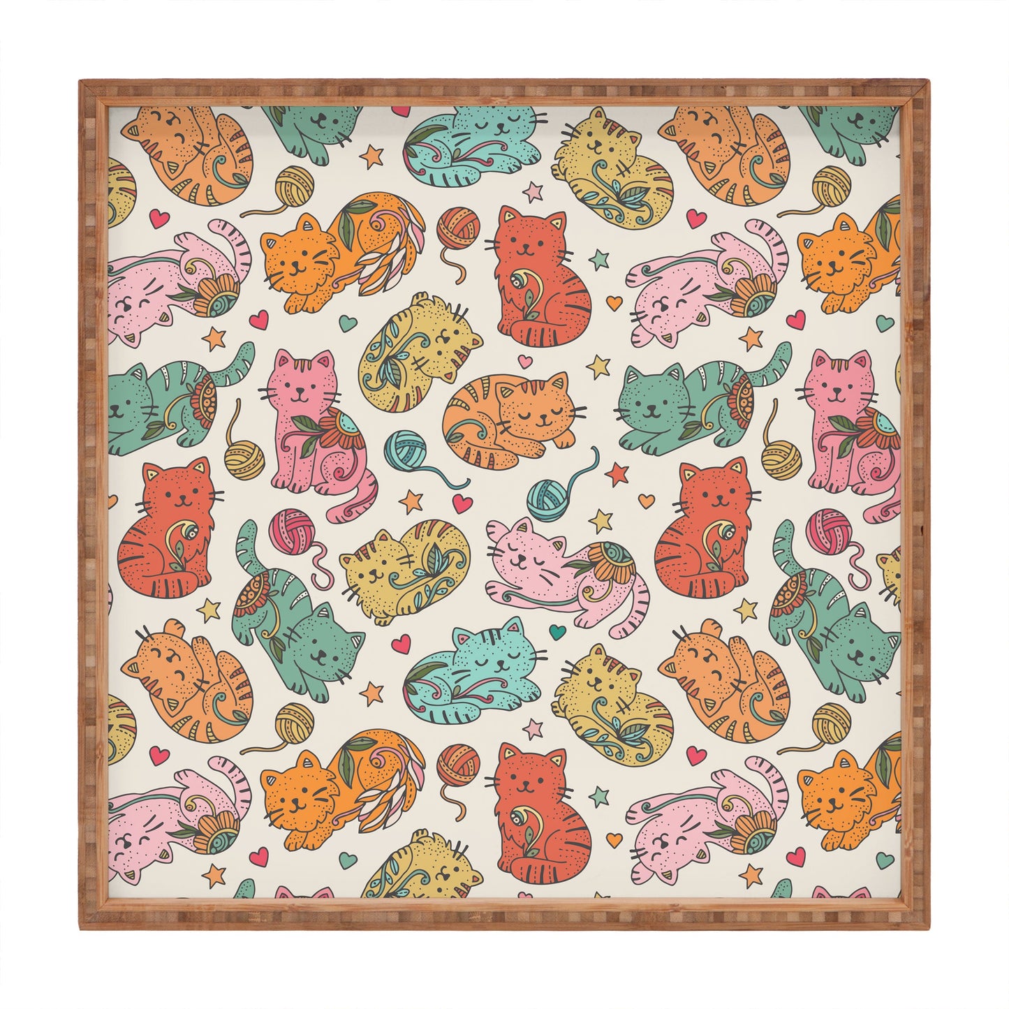 Valentina Ramos Floral Cats and Yarn Square Tray