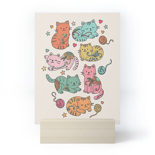 Valentina Ramos Floral Cats and Yarn Mini Art Print