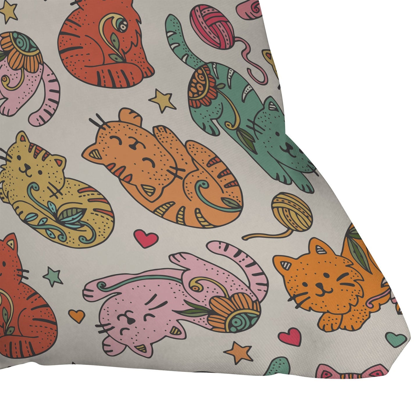 Valentina Ramos Floral Cats and Yarn Throw Pillow