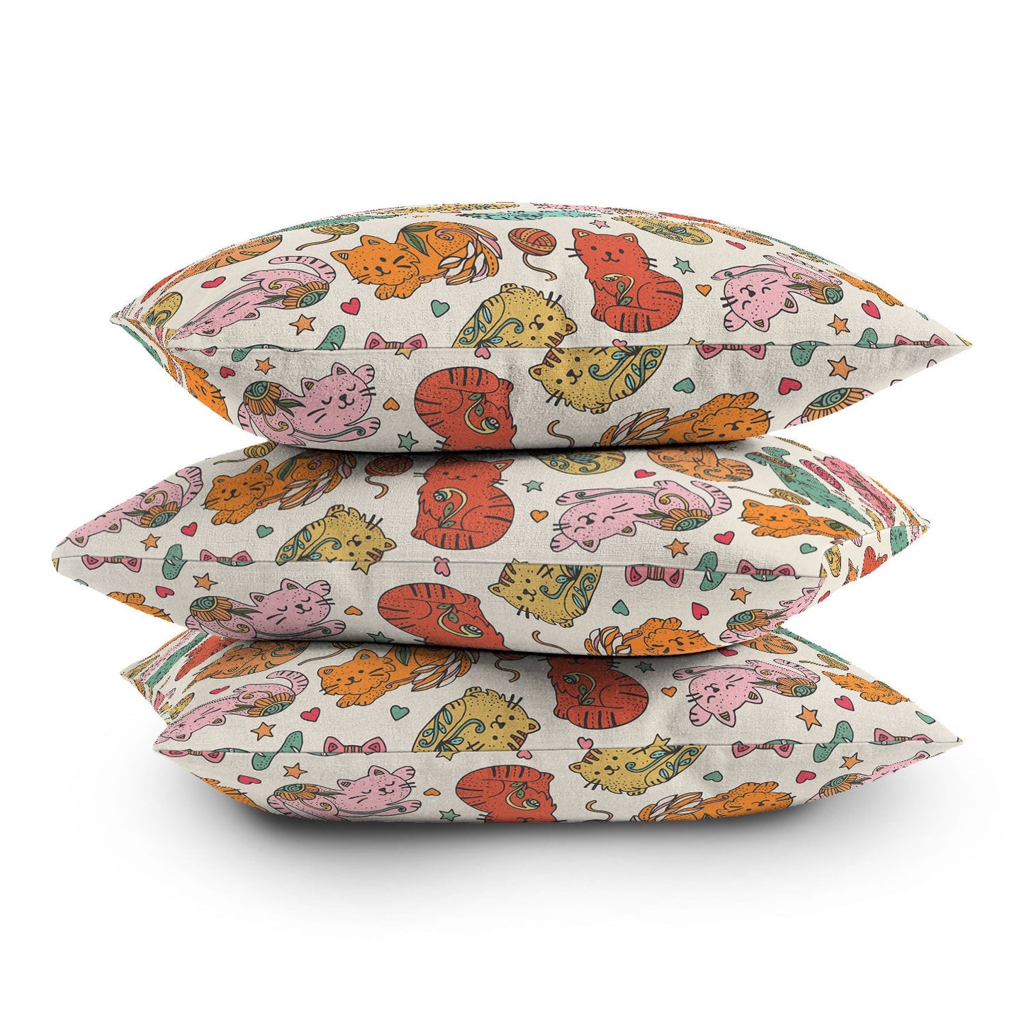 Valentina Ramos Floral Cats and Yarn Throw Pillow