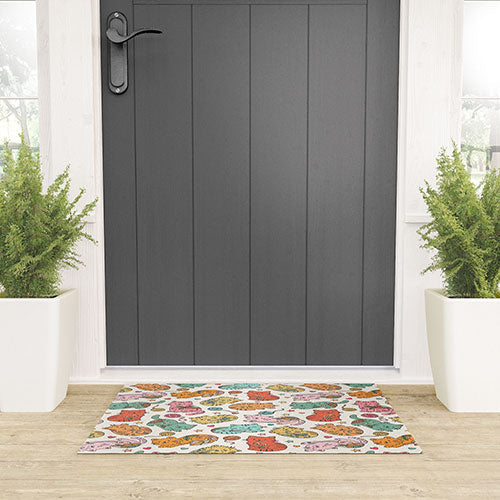 Valentina Ramos Floral Cats and Yarn Welcome Mat