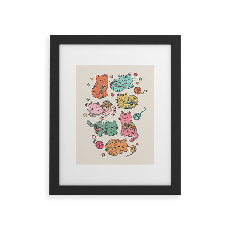 Valentina Ramos Floral Cats and Yarn Framed Art Print