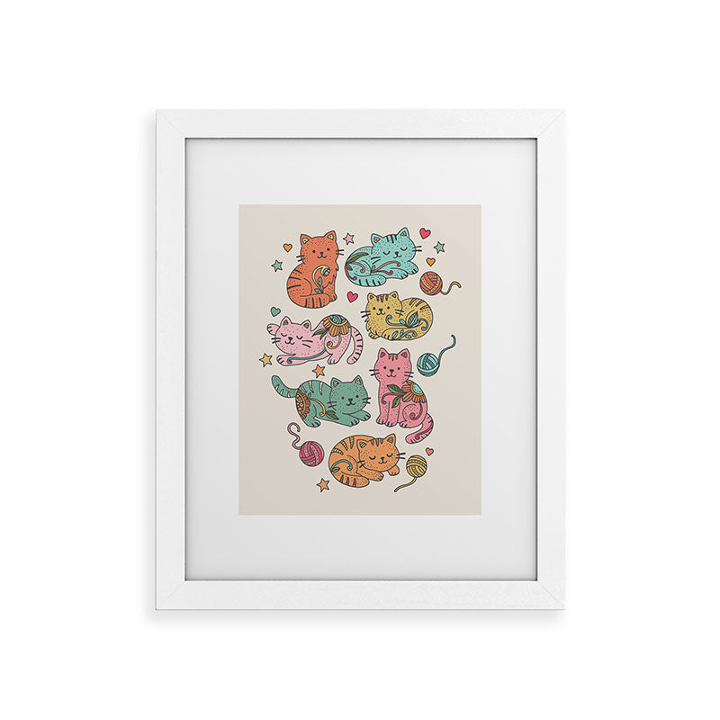 Valentina Ramos Floral Cats and Yarn Framed Art Print
