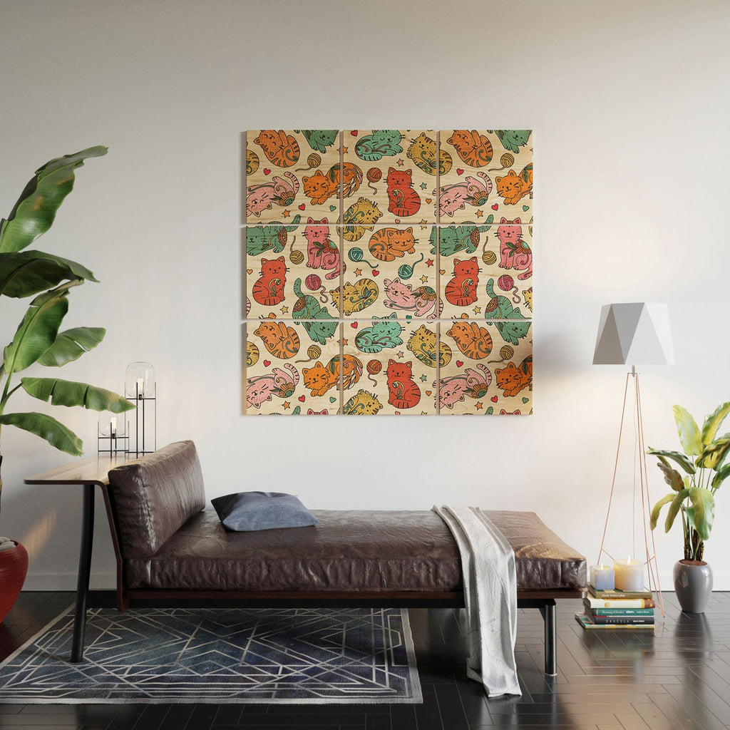 Valentina Ramos Floral Cats and Yarn Wood Wall Mural