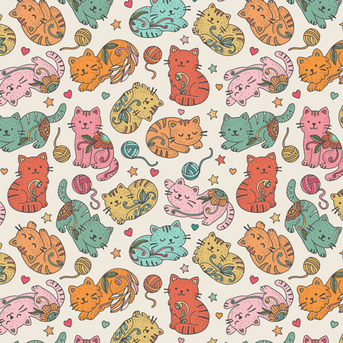 Valentina Ramos Floral Cats and Yarn Shower Curtain
