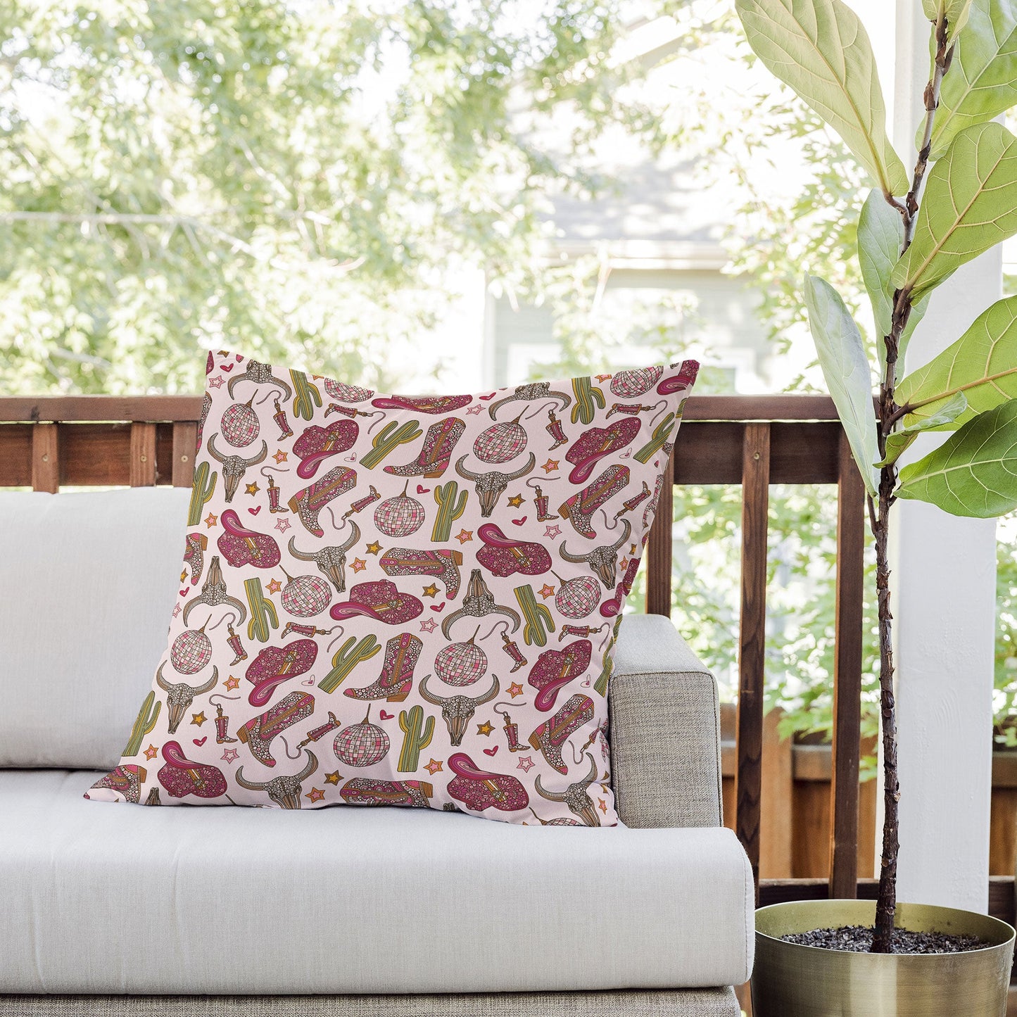 Valentina Ramos Western Disco Dreams Outdoor Throw Pillow