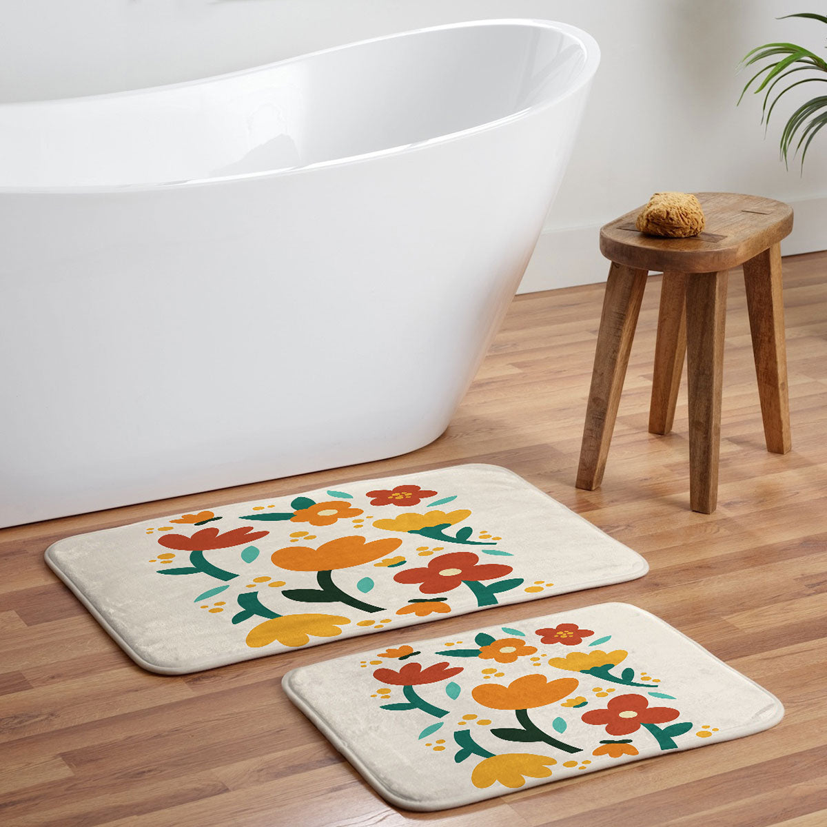 Valeria Frustaci Colorful fall flowers Memory Foam Bath Mat