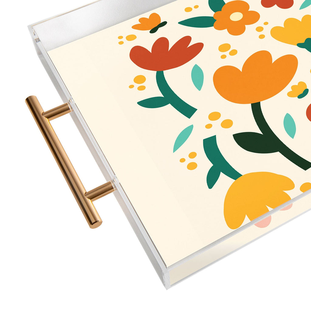 Valeria Frustaci Colorful fall flowers Acrylic Tray