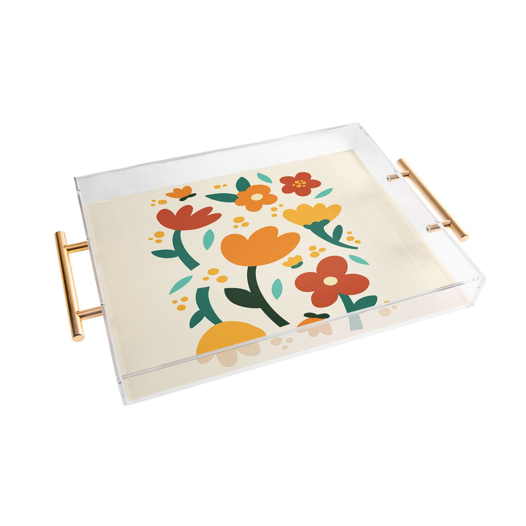 Valeria Frustaci Colorful fall flowers Acrylic Tray