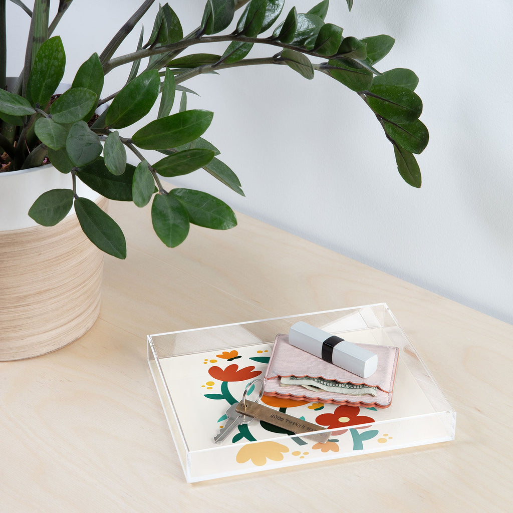 Valeria Frustaci Colorful fall flowers Acrylic Tray