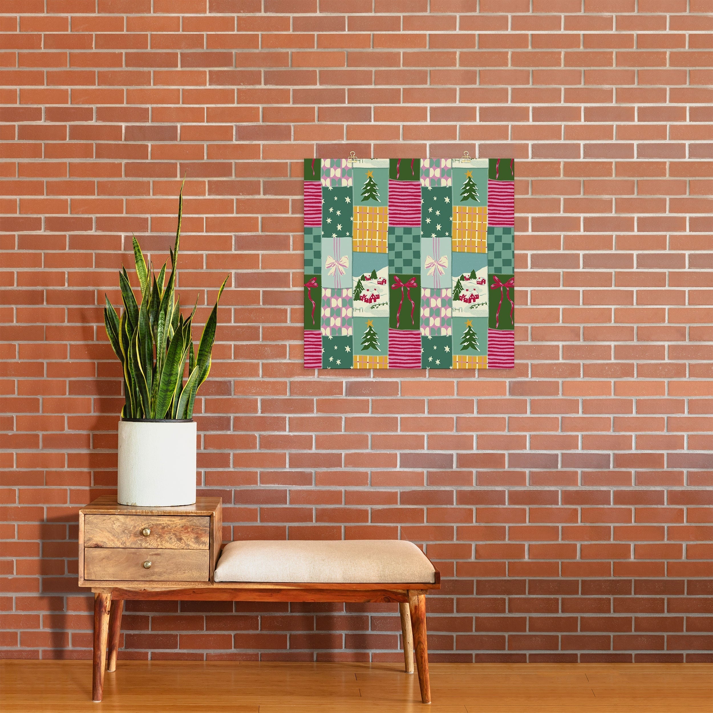 LouBruzzoni Cozy Christmas Patchwork Art Print