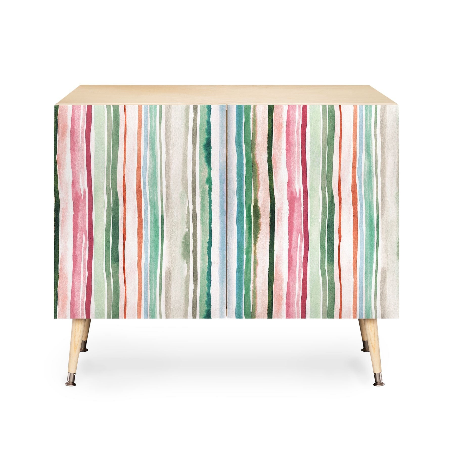 Ninola Design Botanic Retreat Watercolor Stripes Green Orange Red Credenza
