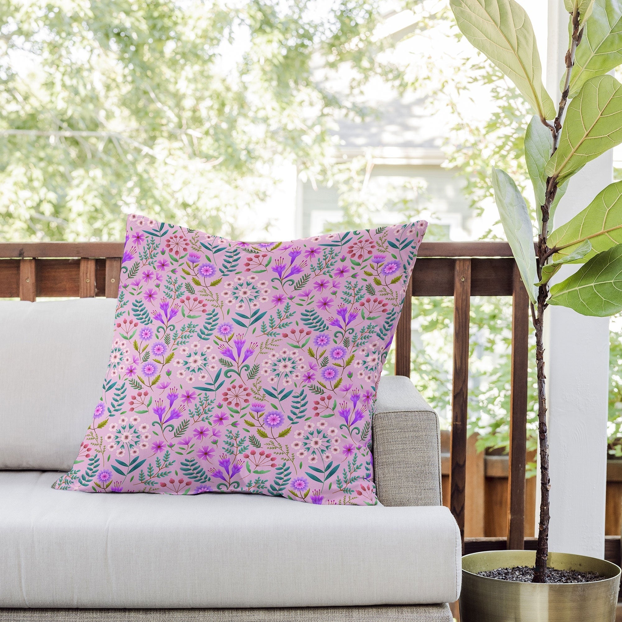 Pimlada Phuapradit Ditsy Purple Floral Half Drop Outdoor Throw Pillow