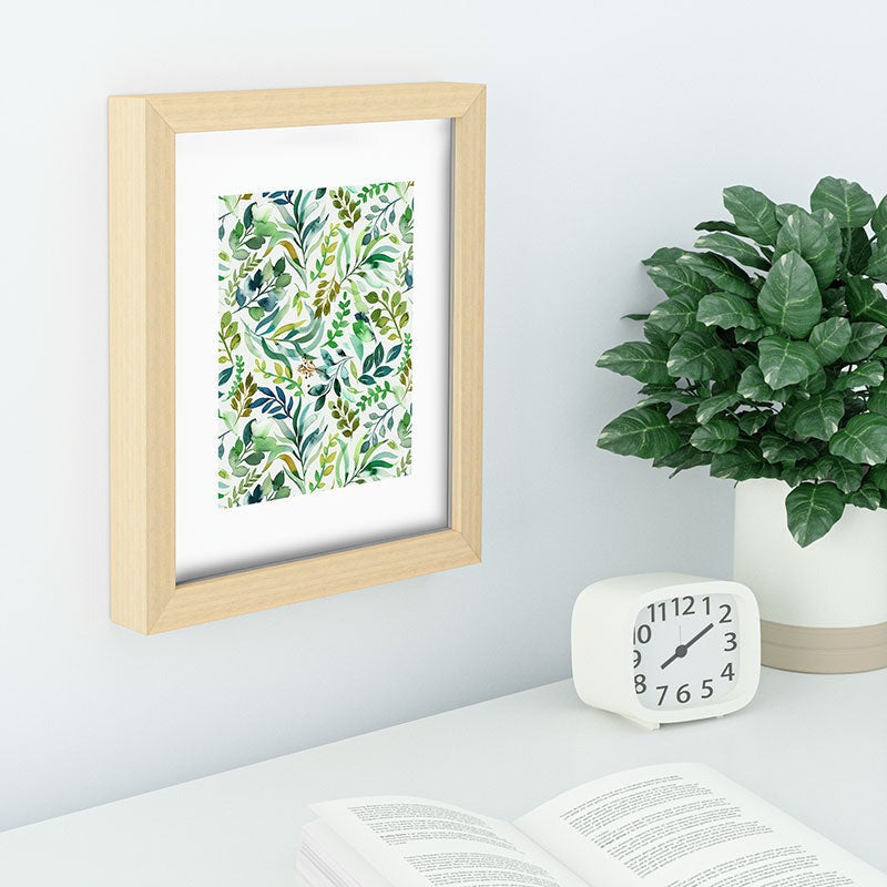 Ninola Design Botanic Retreat Loose Botanical Leaves Watercolor Green Recessed Framing Rectangle