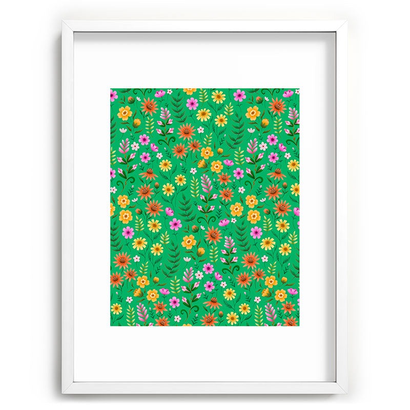 Pimlada Phuapradit Ditsy Spring Floral Green Recessed Framing Rectangle
