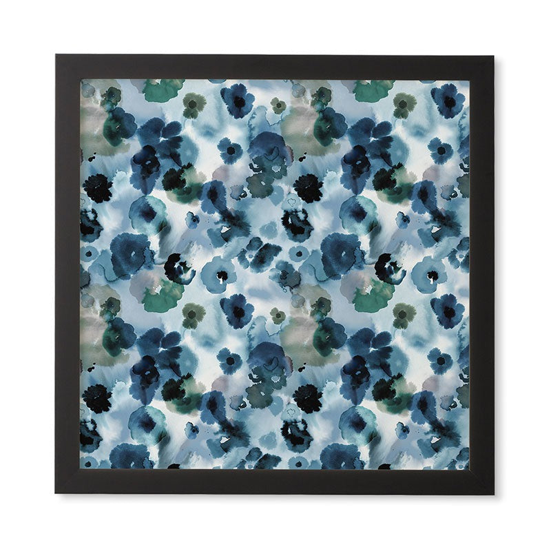 Ninola Design Botanic Retreat Ombre Abstract Watercolor Flowers Blue Navy Framed Wall Art