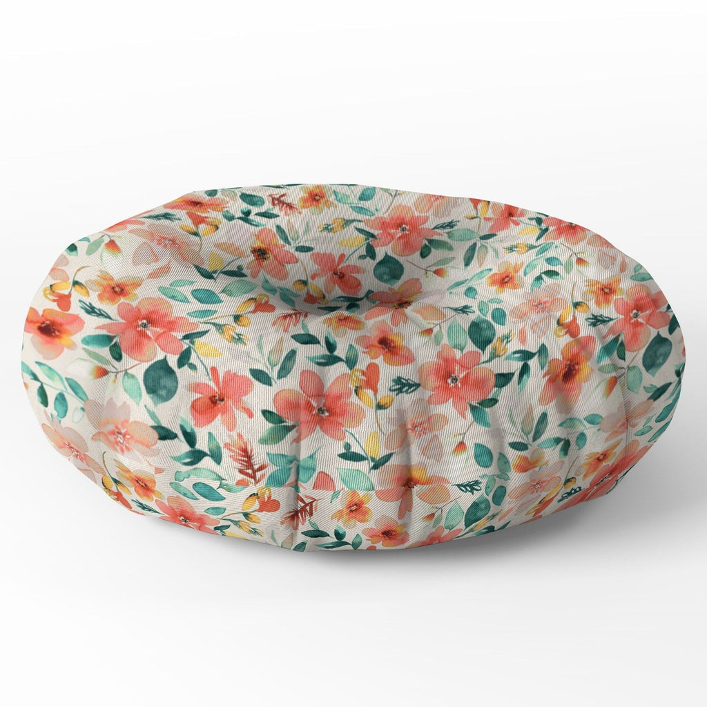 Ninola Design Botanic Retreat Tropical Whimsical Flowers Coral Green Floor Pillow Round