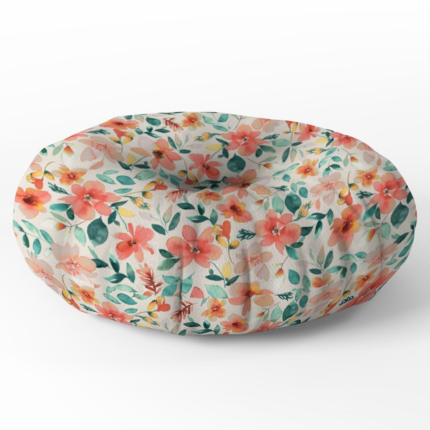 Ninola Design Botanic Retreat Tropical Whimsical Flowers Coral Green Floor Pillow Round