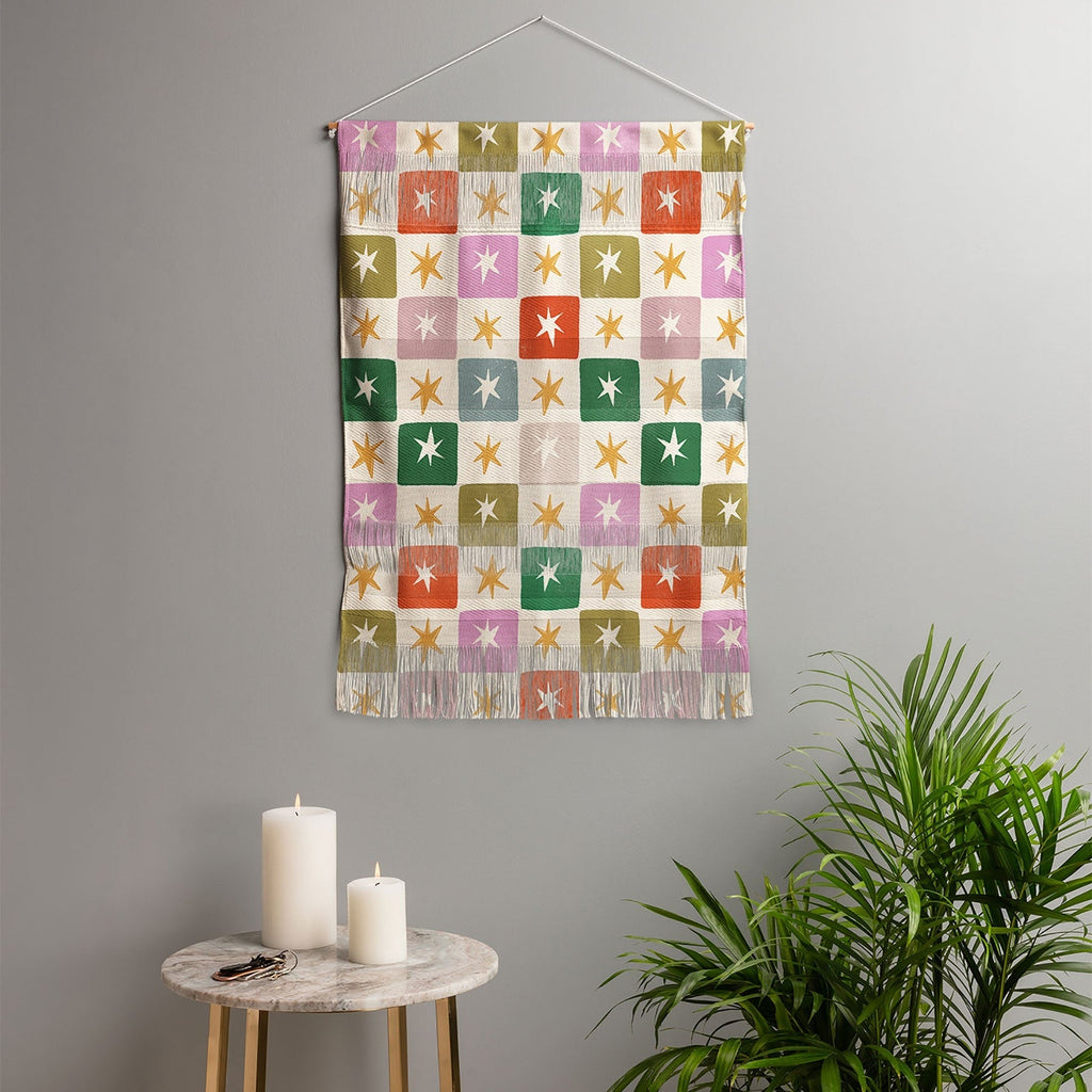 LouBruzzoni Retro Star Block Pattern Wall Hanging Portrait