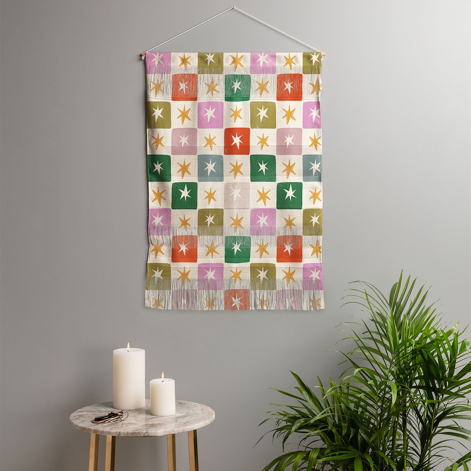 LouBruzzoni Retro Star Block Pattern Wall Hanging Portrait