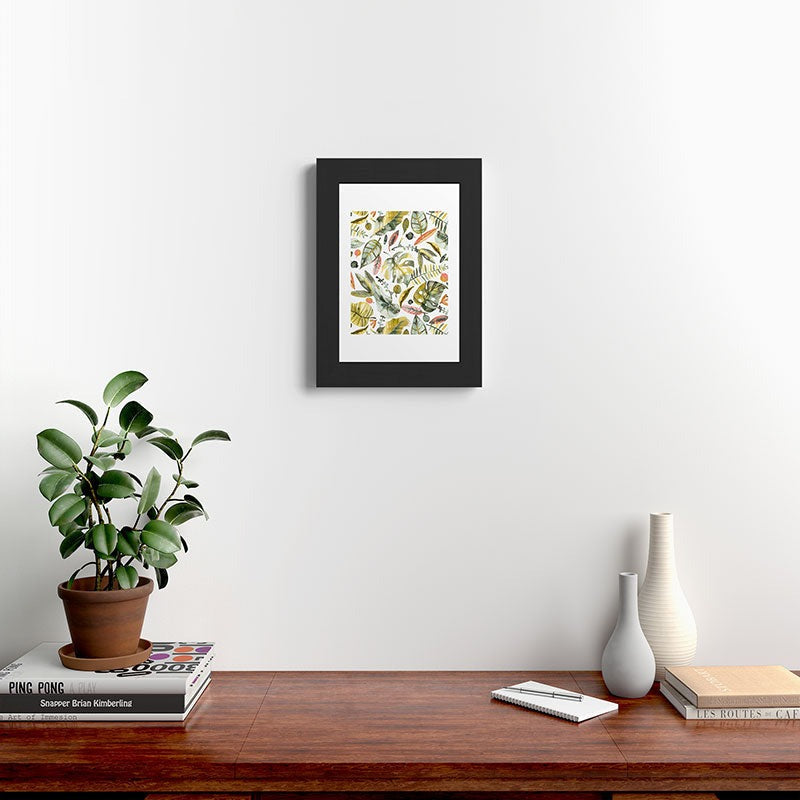 Ninola Design Botanic Retreat Tropical Jungle Leaves Botanical Green Orange Framed Art Print