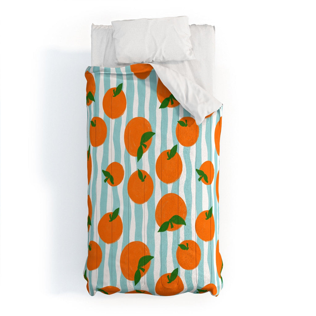 Design by Spark Zesty Oranges and Stripes Comforter