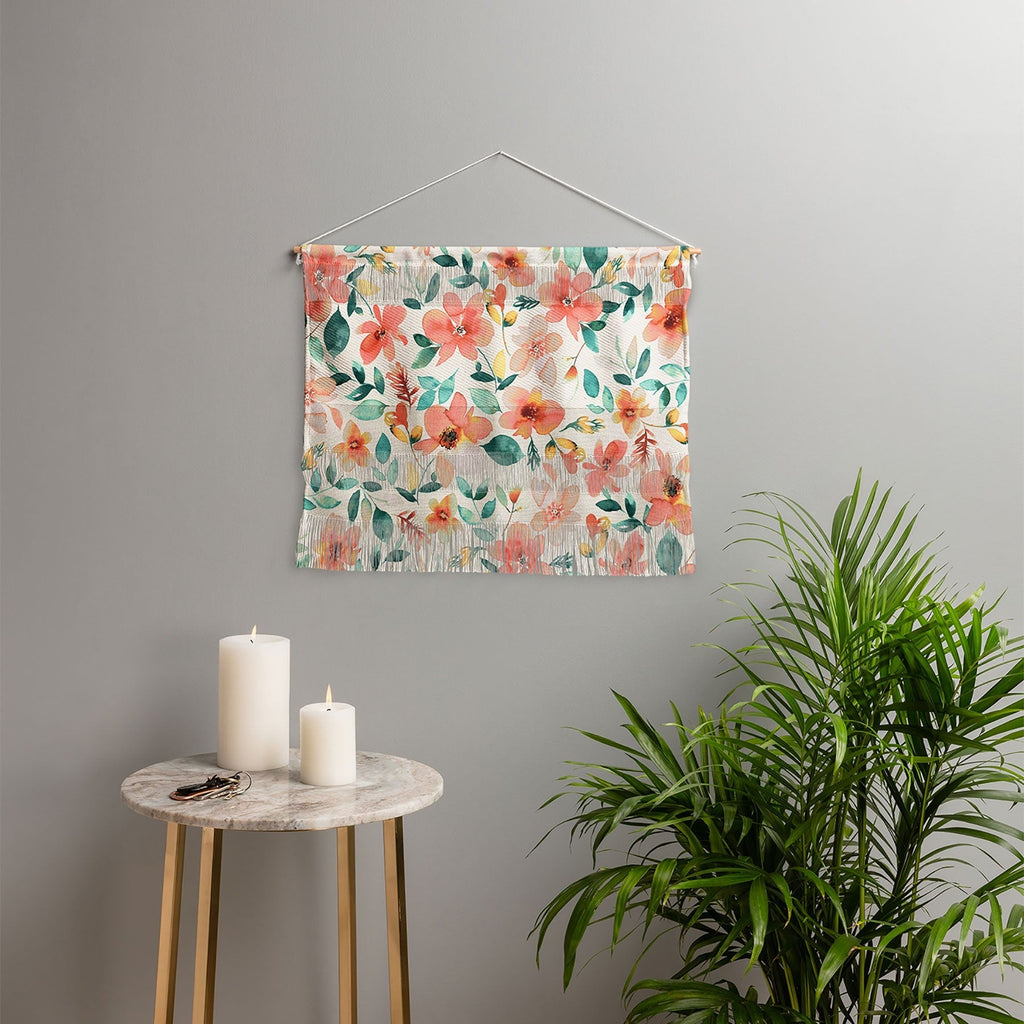 Ninola Design Botanic Retreat Tropical Whimsical Flowers Coral Green Wall Hanging Landscape