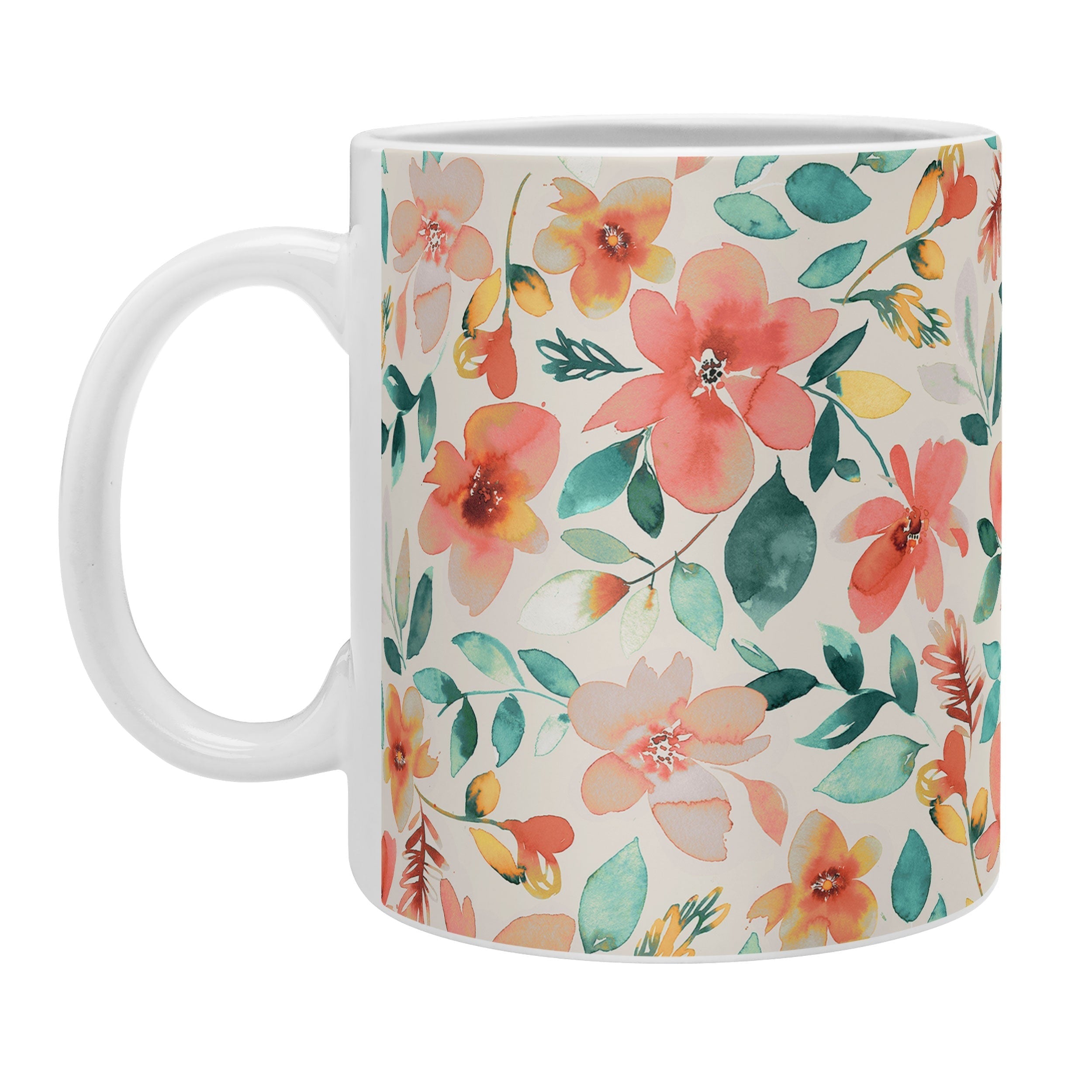 Ninola Design Botanic Retreat Tropical Whimsical Flowers Coral Green Coffee Mug