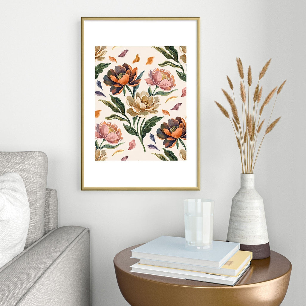 Marta Barragan Camarasa Hand Painted Peony Florals Metal Framed Art Print
