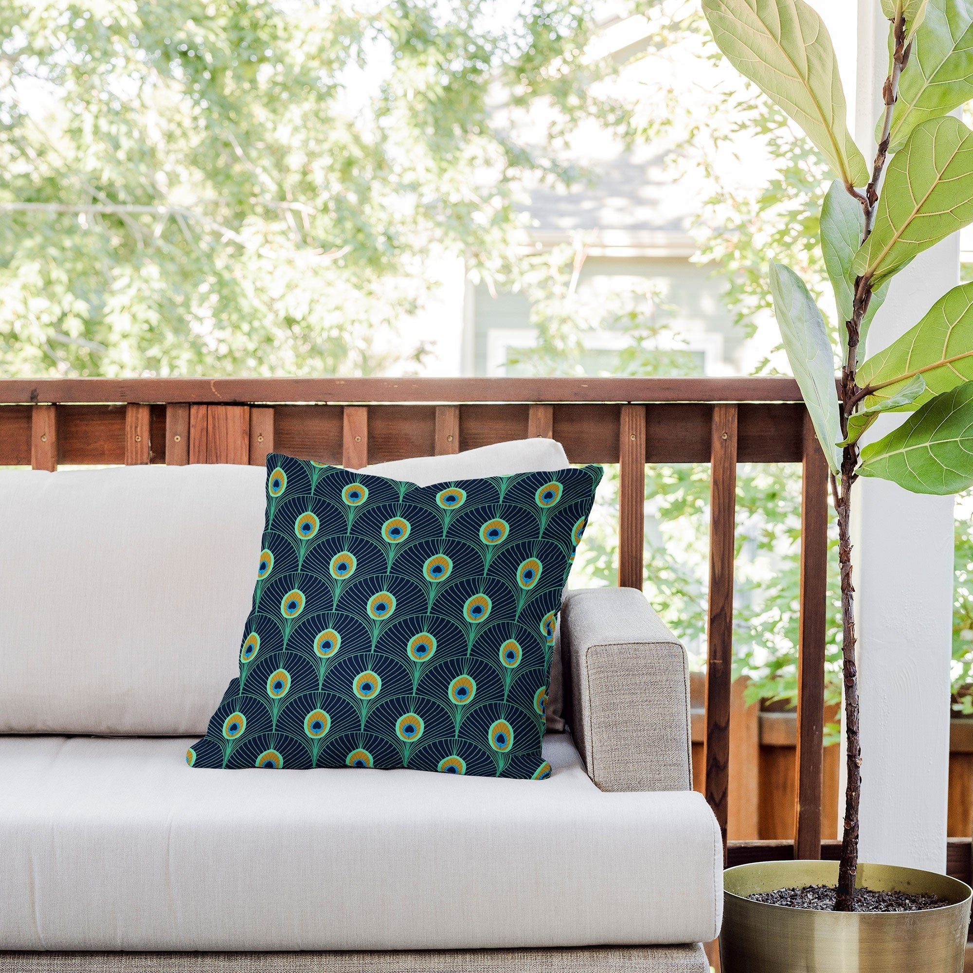 Design by Spark Peacock Deco Feathers Outdoor Throw Pillow