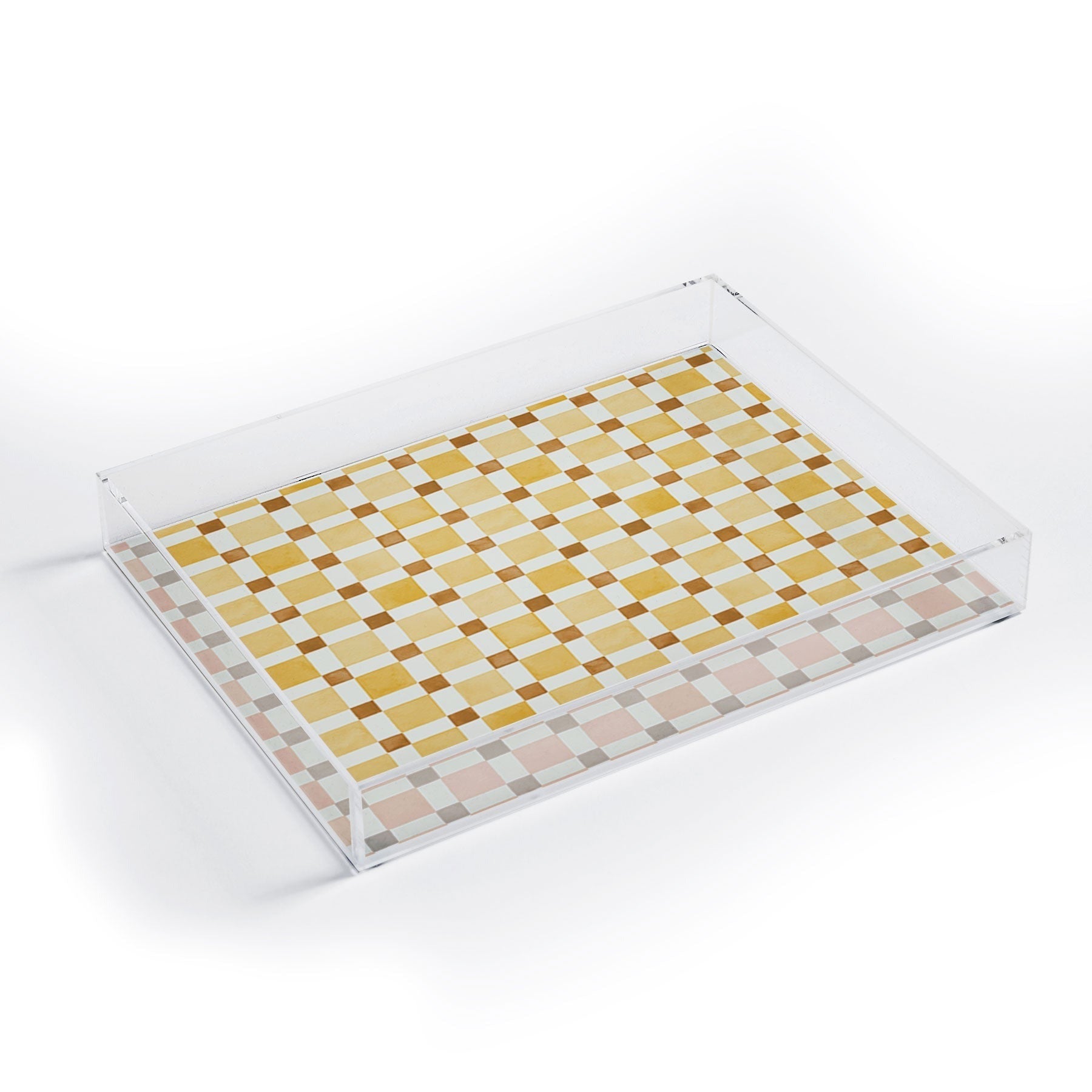 Ninola Design Everyday Artifact Checker Mosaic Tiles Geometry Yellow Acrylic Tray