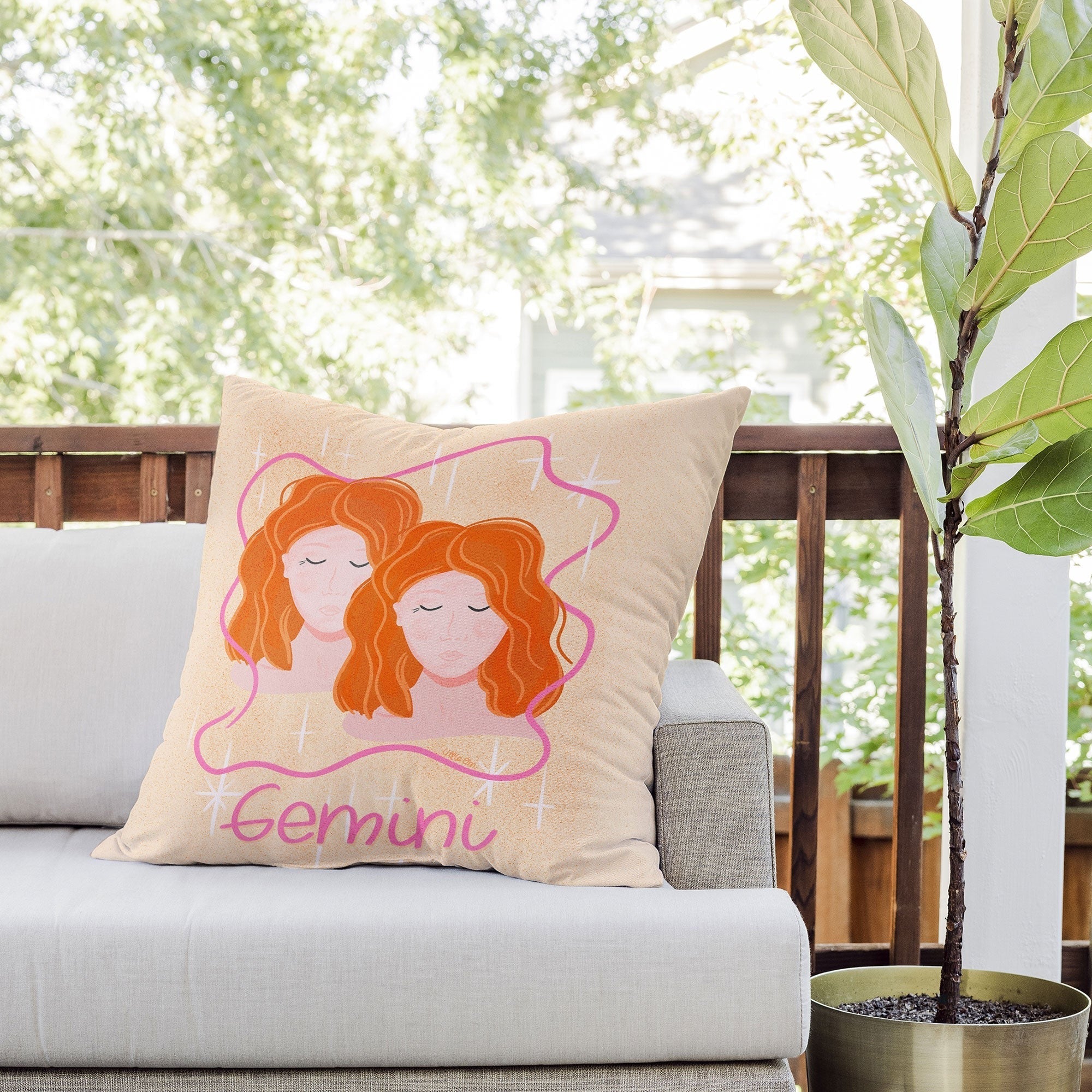 Little Om Zodiac Signs Gemini Outdoor Throw Pillow