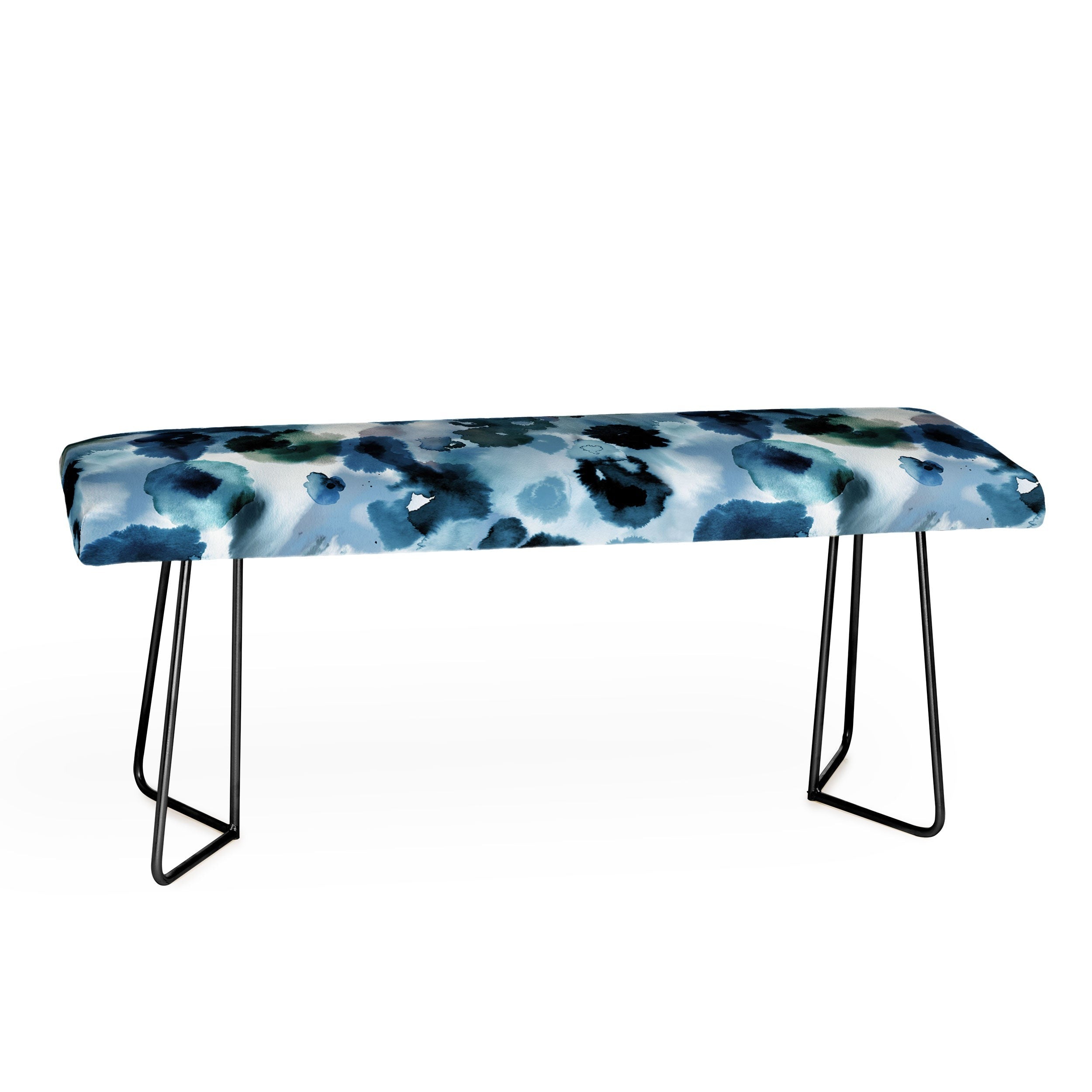 Ninola Design Botanic Retreat Ombre Abstract Watercolor Flowers Blue Navy Bench