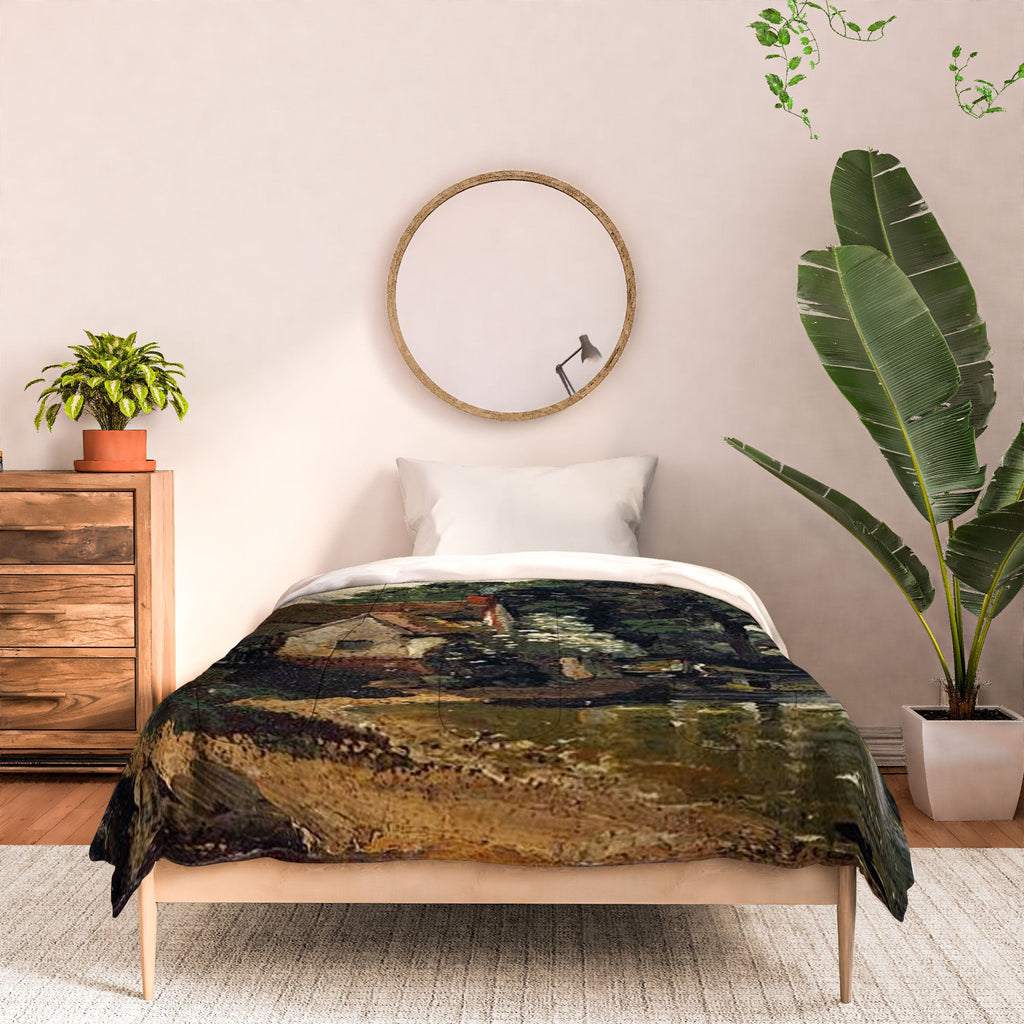 Viktorius Art Vintage painting of a house Comforter