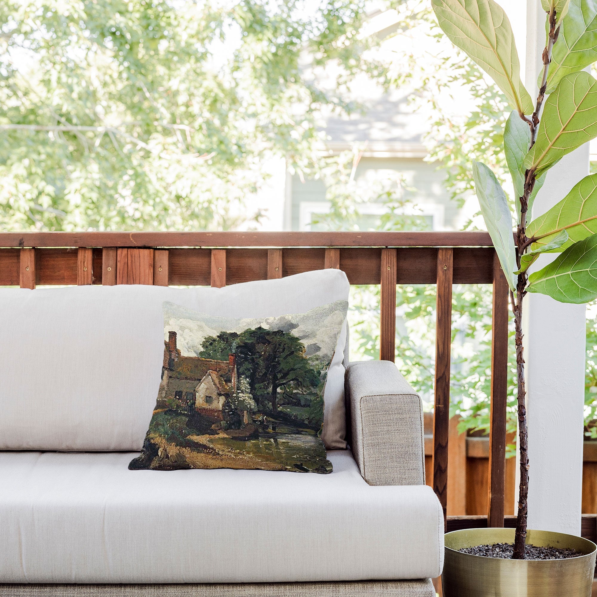 Viktorius Art Vintage painting of a house Outdoor Throw Pillow