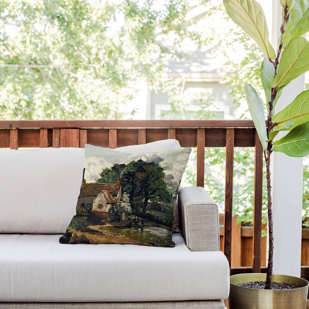 Viktorius Art Vintage painting of a house Outdoor Throw Pillow