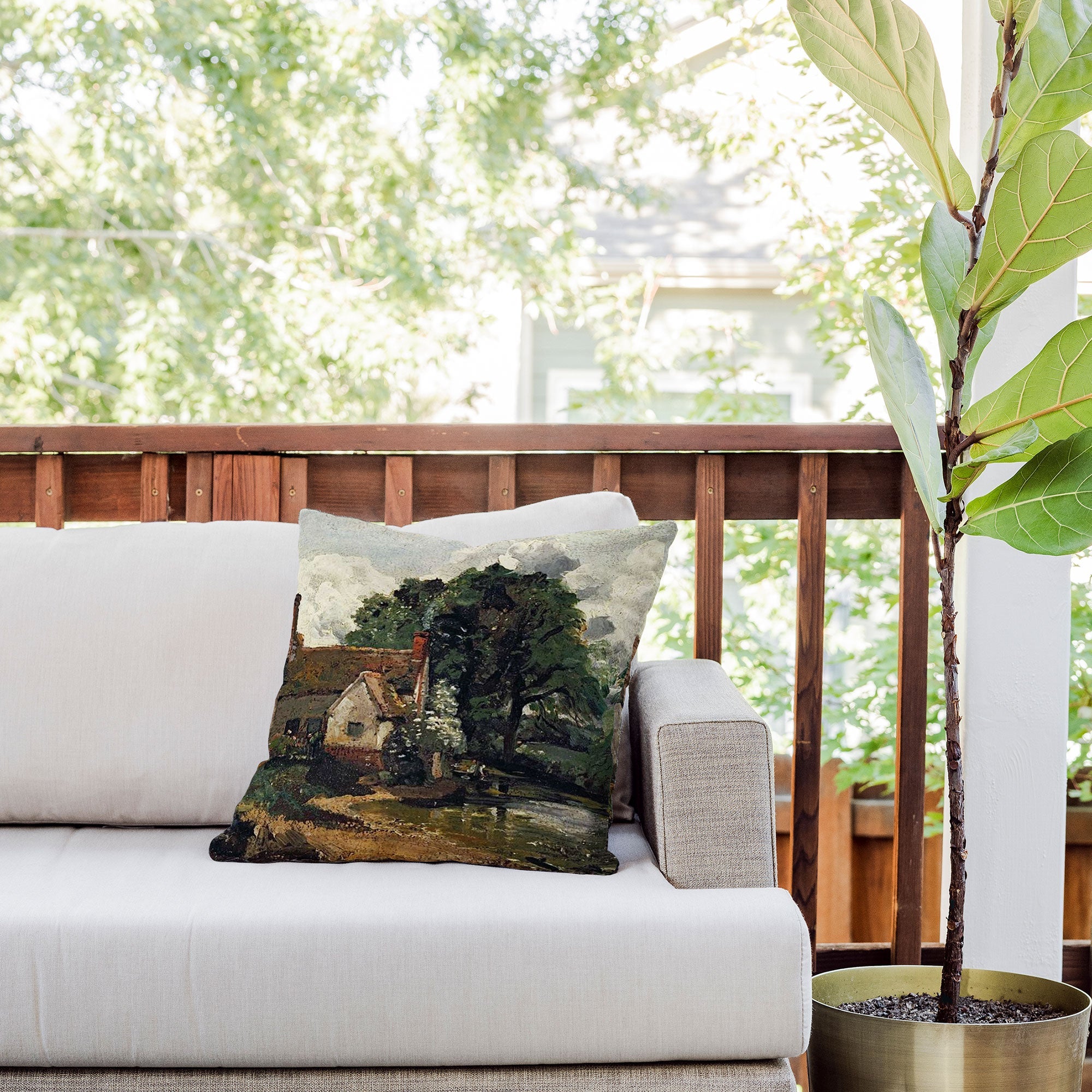 Viktorius Art Vintage painting of a house Outdoor Throw Pillow